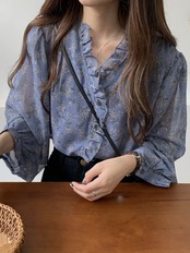 シフォンプリントブラウス D1396