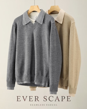 襟付き Vネックニットセーター 2色 A0022