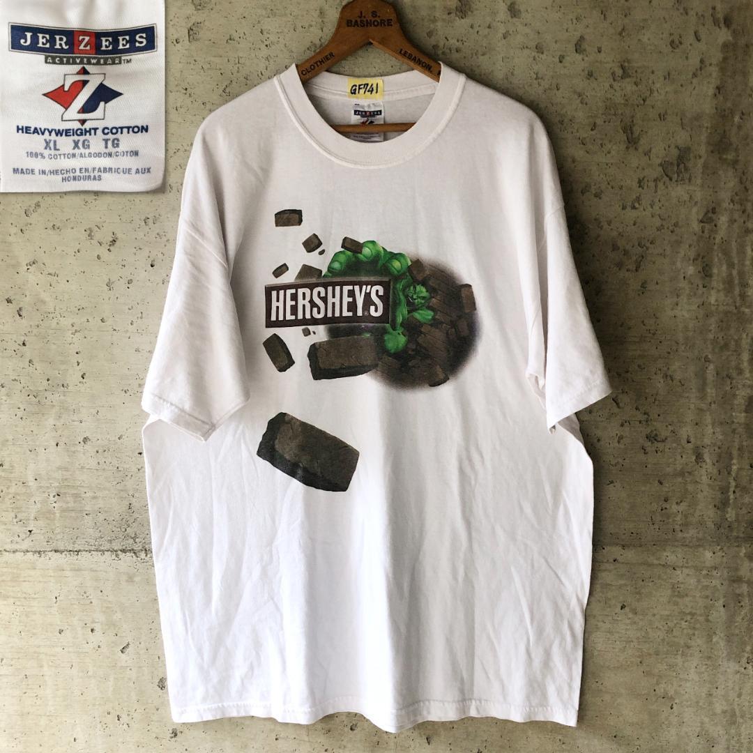90s USA製 HERSHEY'S チョコレート工場 アートTシャツ 企業物 USA製・90s】HERSHEY'S ハーシー 企業プリント Tシャツ L 白 メンズ