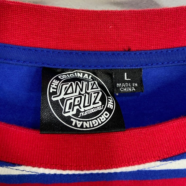 SANTACRUZ サンタクルーズ　マルチボーダー柄ロンT ブルー　L