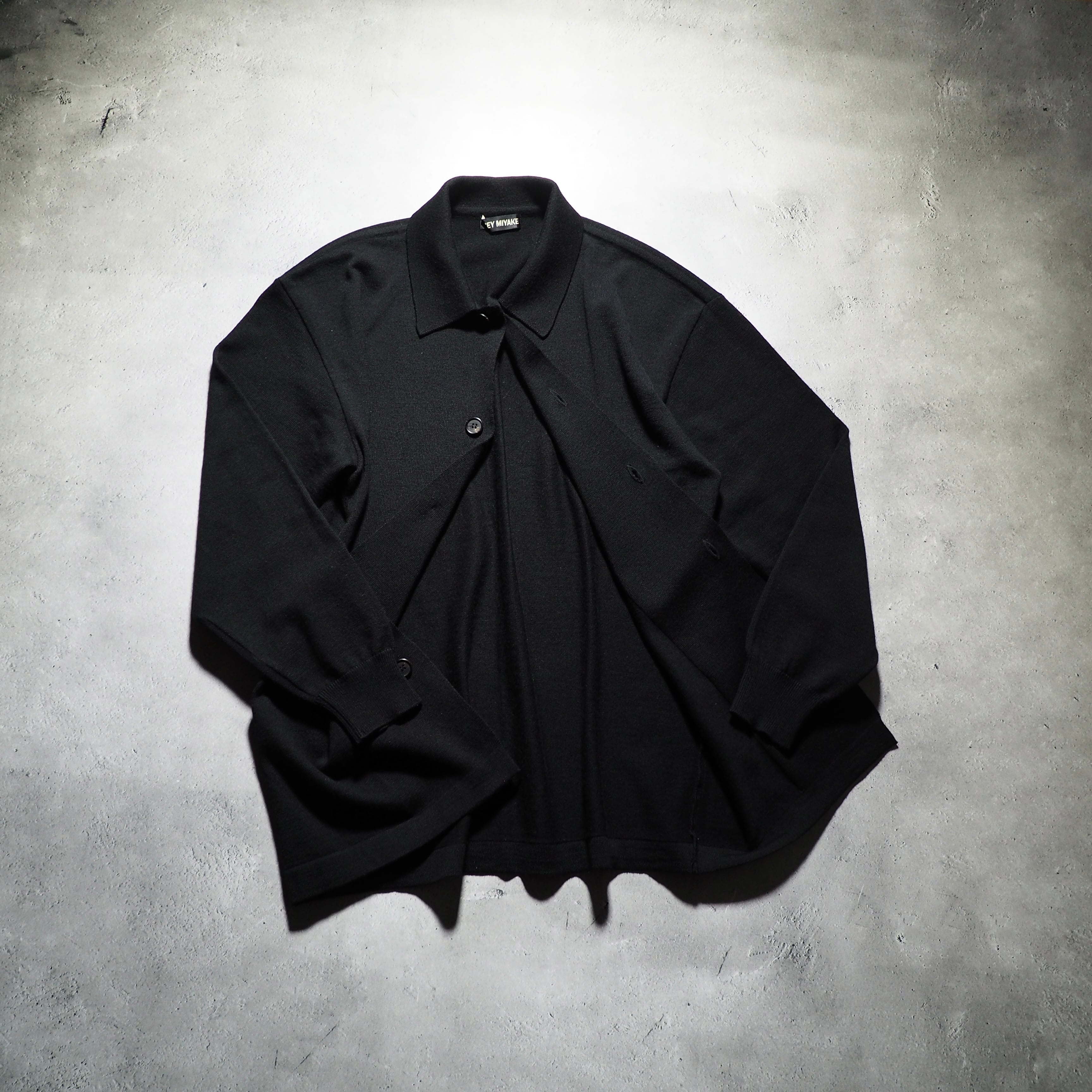 1990s " Old ISSEY MIYAKE " Black wool knit shirt cardigan