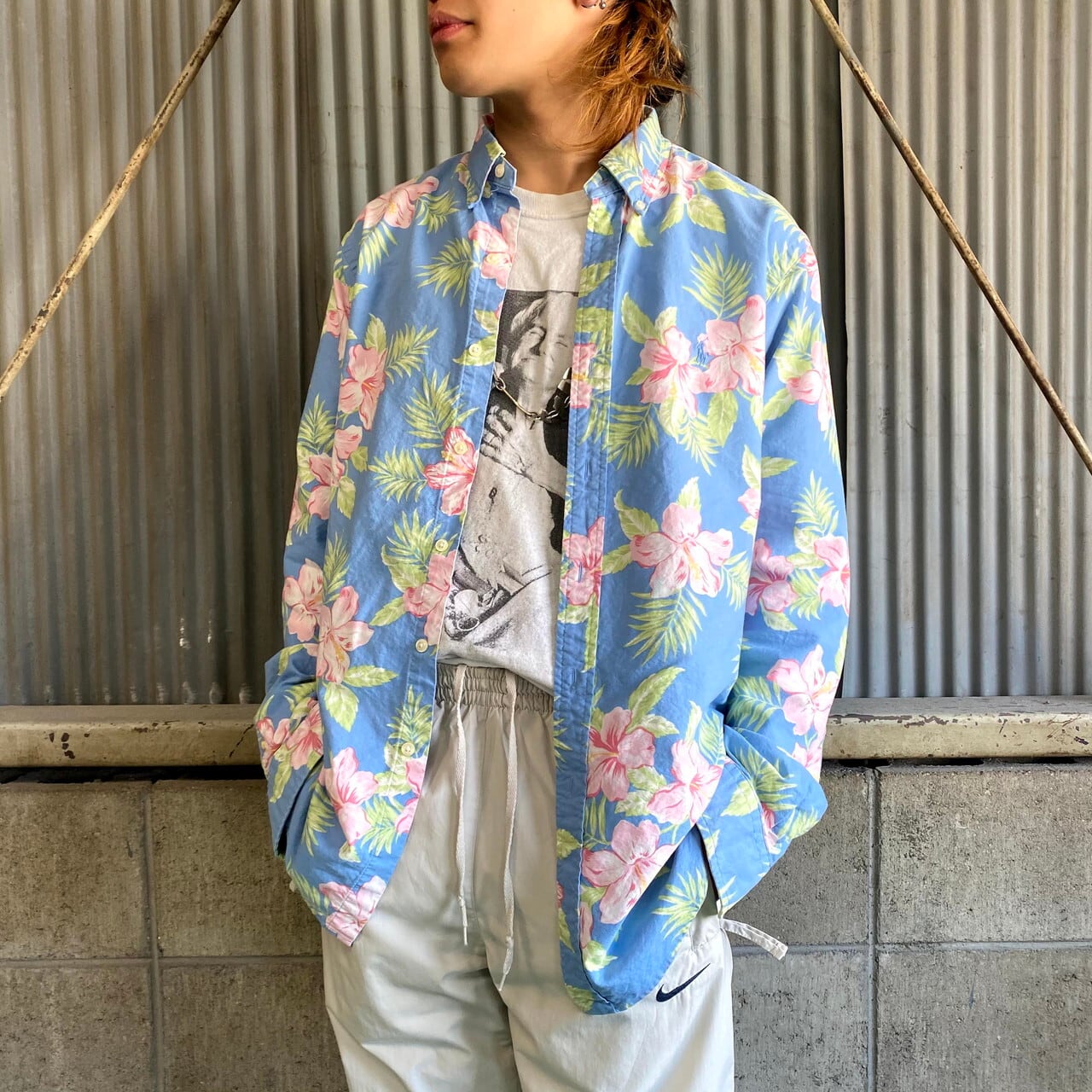RALPH LAUREN ラルフローレン 長袖 ハイビスカス 花柄 総柄シャツ 