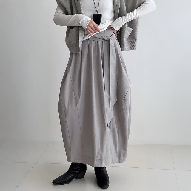 ウエストリボンコクーンシルエットスカート　A01798