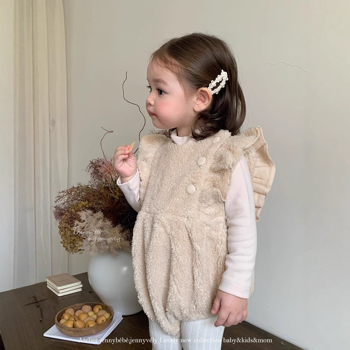 即納/一部予約】 モコモコボアフリルロンパース （baby 70cm 80cm 2色