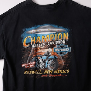 【極美品】90s Harley-Davidson Special vintage T-shirts "ROSWELL NEW MEXICO " made in USA Black Tee mint condition / 90年代 ヴィンテージ ハーレーダビッドソン ブラック Tシャツ USA製 サイズXL 両面プリント