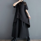 レース切替 ブラック ブラウス  30020