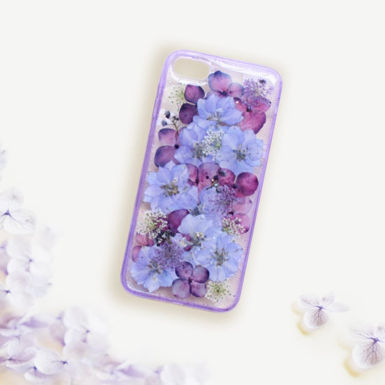 iPhone12シリーズ/SE2対応】花物＜紫陽花＞ドライフラワー エレガント 