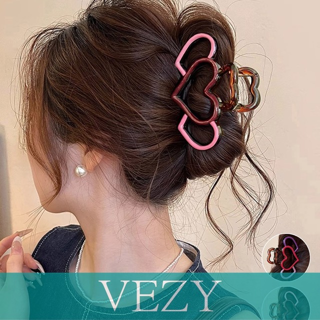 バンスクリップ ハート マルチカラー ヘアアクセサリー 韓国風 簡単まとめ髪 大人可愛い ハーフアップ 髪飾り 髪型アレンジ 誕生日 プレゼント ヘアアクセサリー  VEZY ベジー  ItemNo.【23754036】