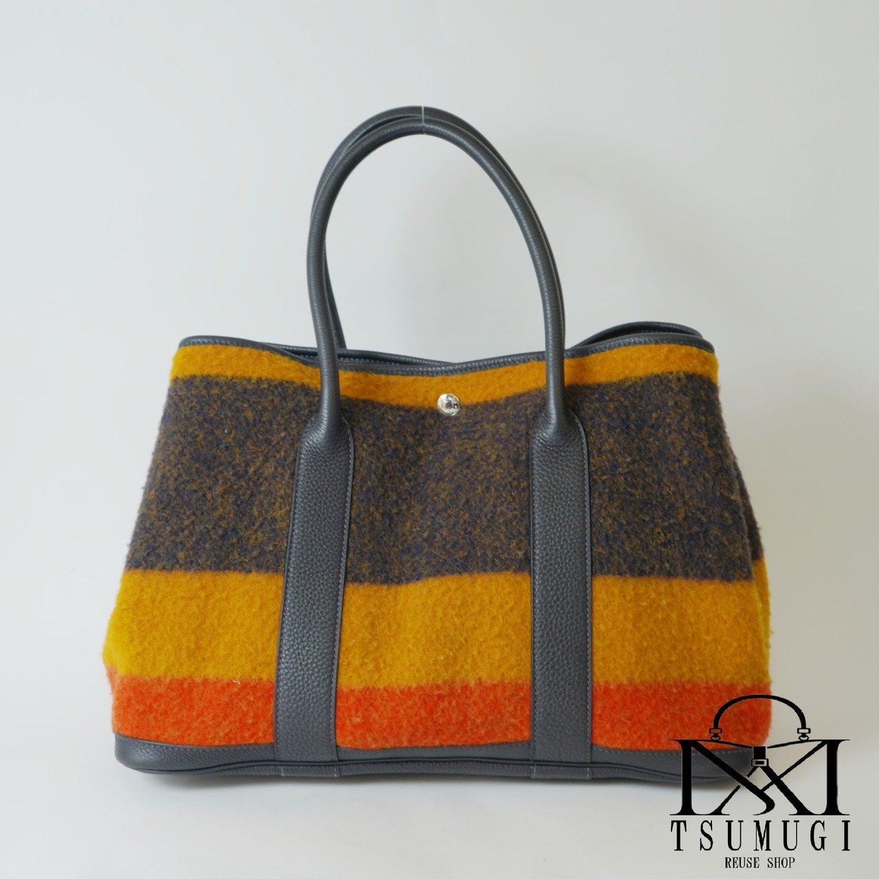 Hermès エルメス ロカバール (ウール)×レザー ガーデンパーティ 36 PM シルバー金具 トートバッグ ハンドバッグ