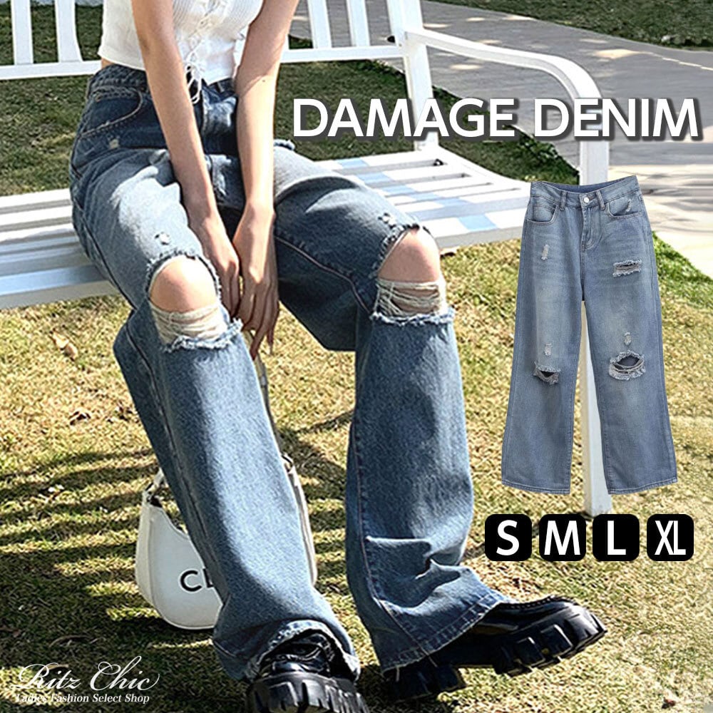 新品 y2k ダメージ ヴィンテージ加工 ワイド カーゴデニム 韓国