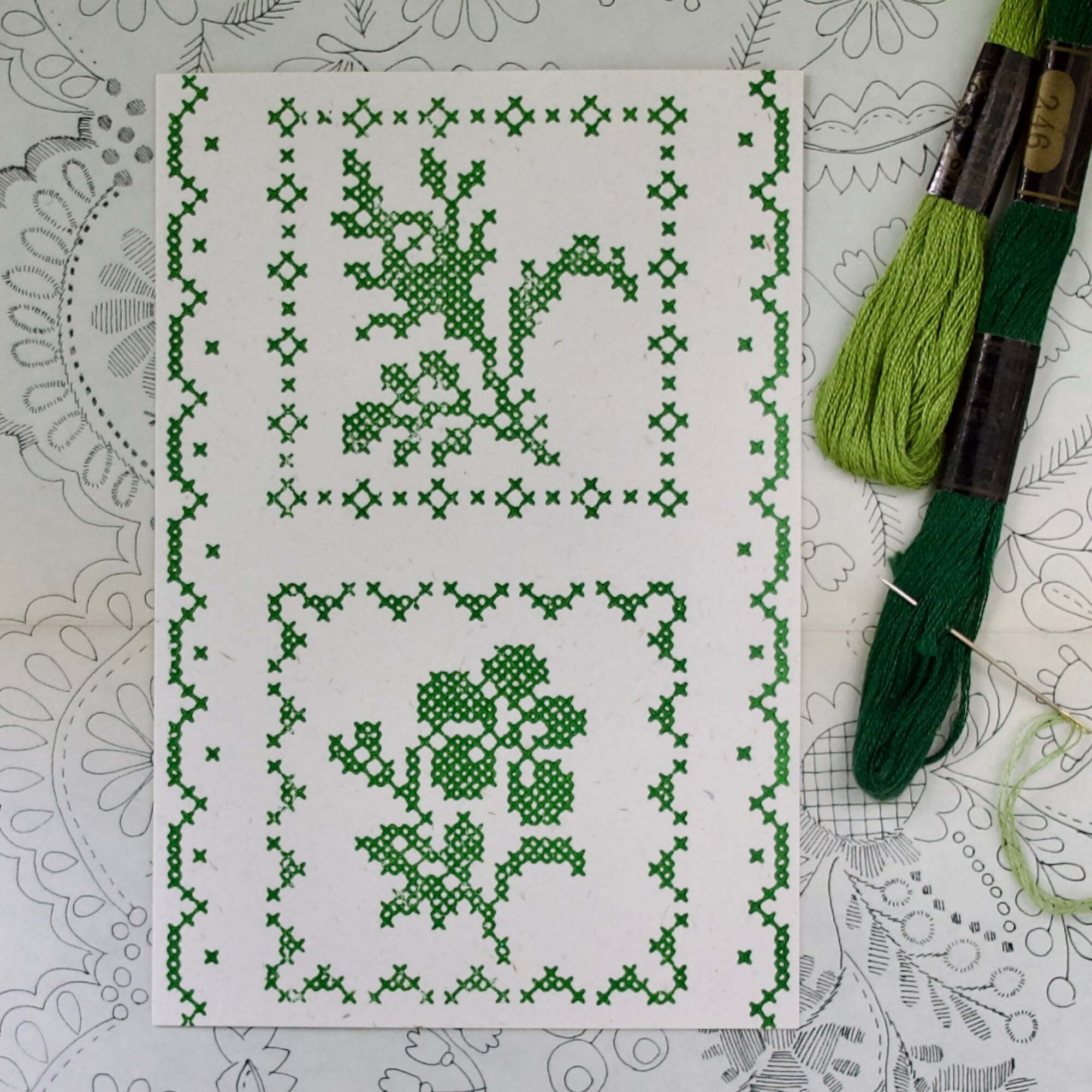 【刺繍のポストカード】バラとスミレ / クロスステッチ / 100×148mm / 活版印刷