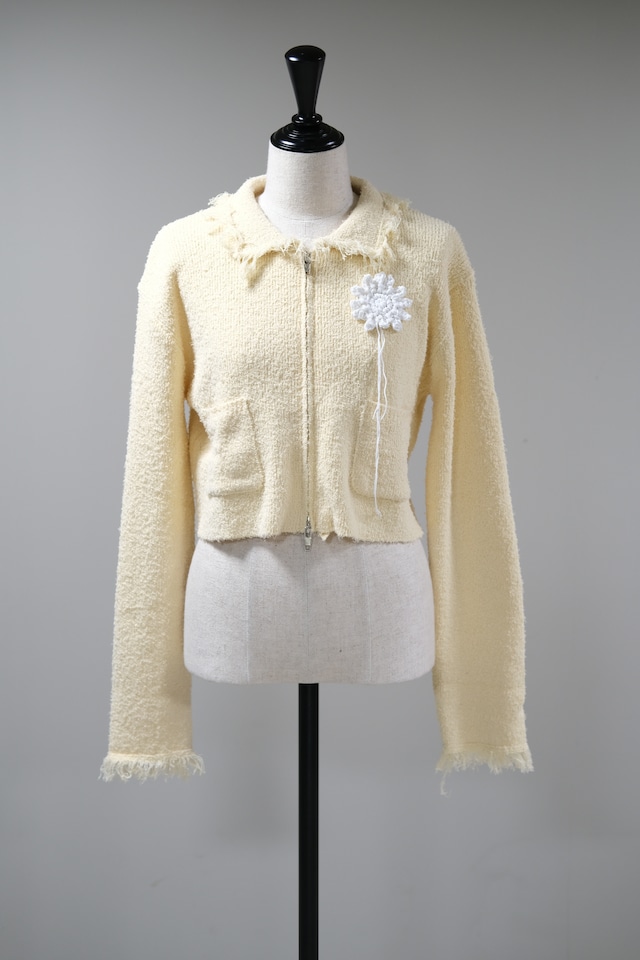 【Kijun】Sun Crochet Knit Jacket - yellow -