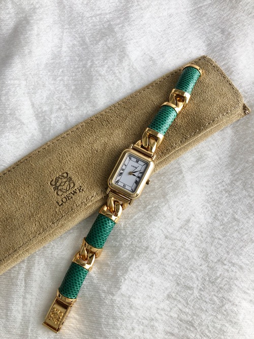 LOEWE ロエベ 腕時計 グリーン ゴールド ローマ ステンレススチール vintage ヴィンテージ オールド c27tnu