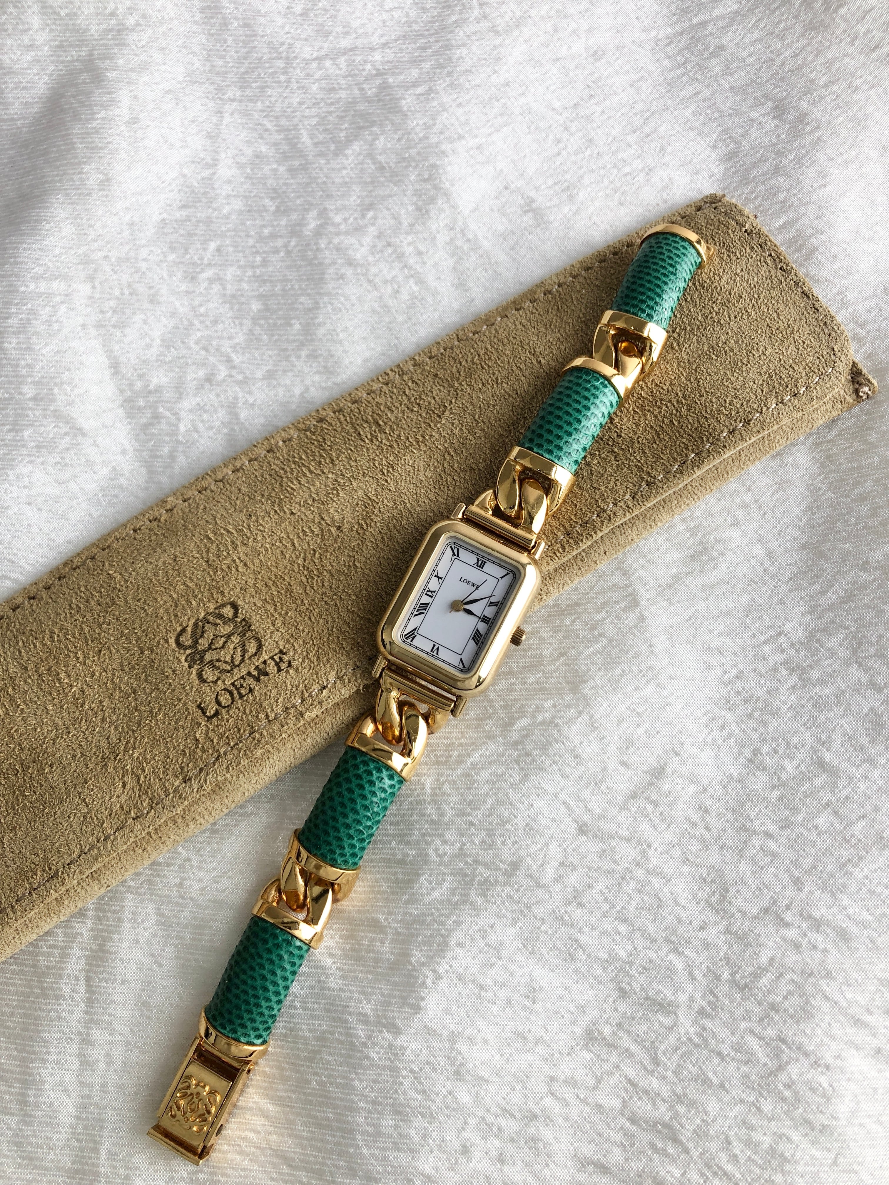 LOEWE ロエベ 腕時計 グリーン ゴールド ローマ ステンレススチール vintage ヴィンテージ オールド c27tnu