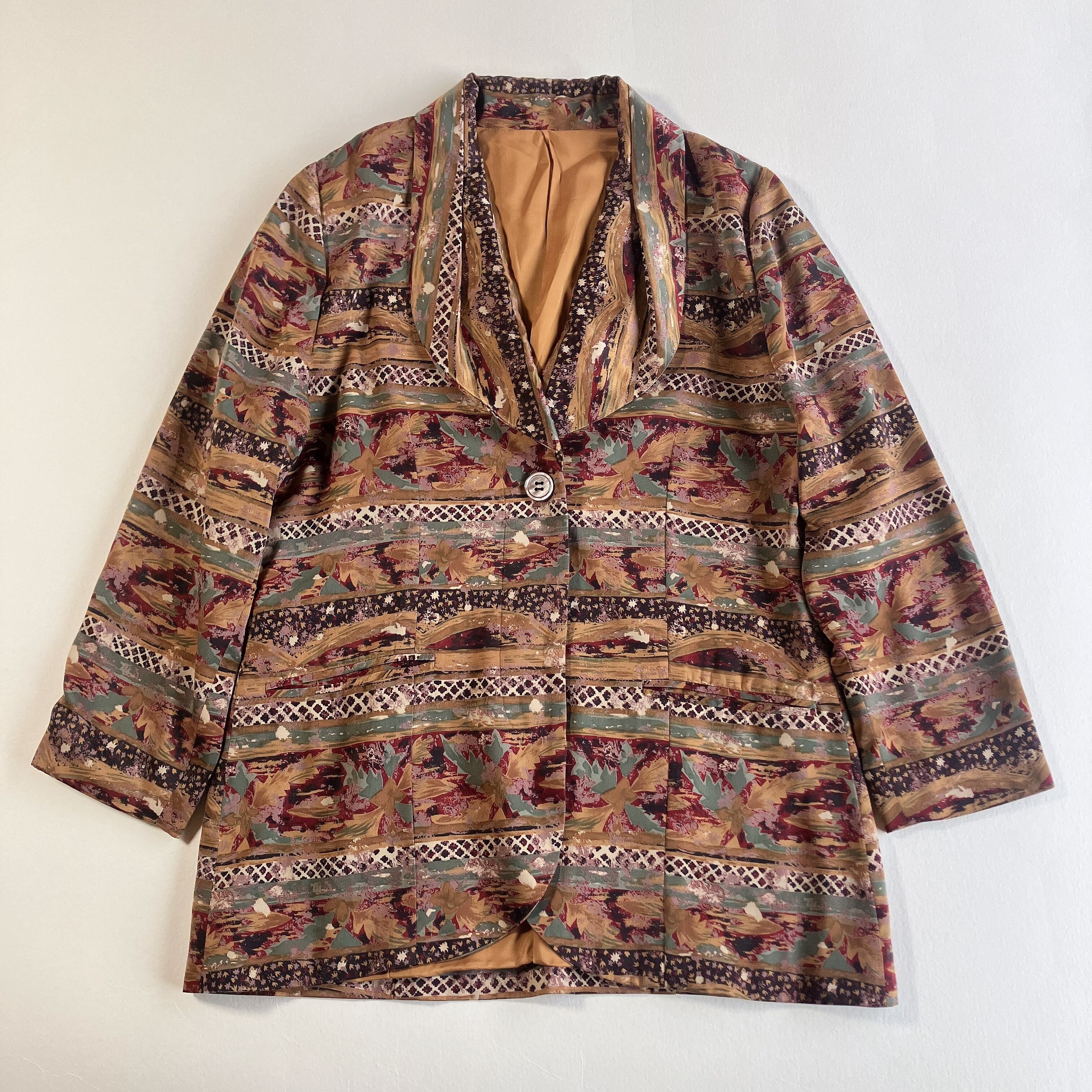 ☆ vintage ☆ 古着 ジャケット ブルゾン デザイン 総柄 アート used 