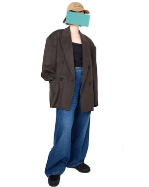 ssstein "DEFORMED SHOULDER DOUBLE BREASTED JACKET〔GREY BROWN〕"