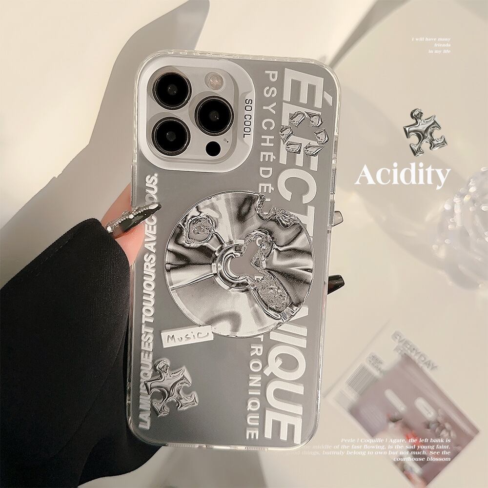 【iPhone15対応】持っているだけでおしゃれ◎オーロラメタル カメラ保護 CD 音楽 music デザイン スマホケース ND-15221