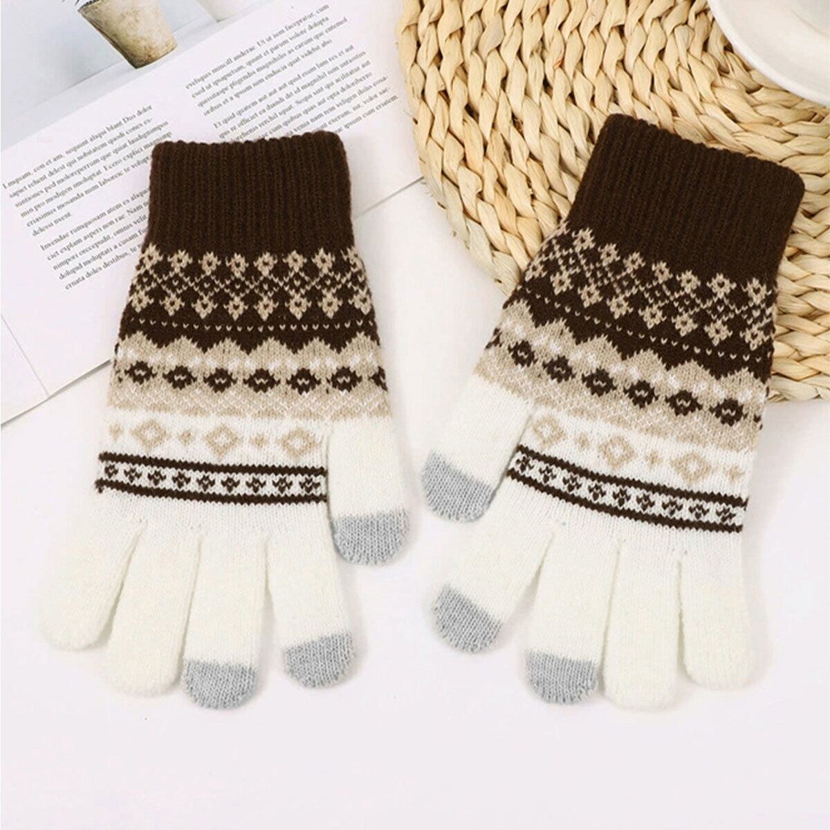 ジャガード ニット 手袋 北欧風 レディース 防寒 保温 暖かい 秋冬 裏起毛 きれいめ カジュアル 大人 かわいい おしゃれ スマホ対応 タッチパネル対応 大人可愛い 大人女子