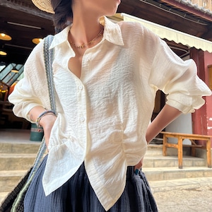 side gather sheer shirt 13023