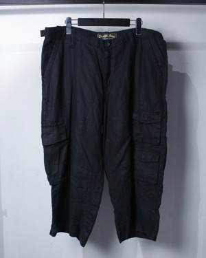 【Caka BLACK】Black Linen Vintage Cropped Cargo Pants