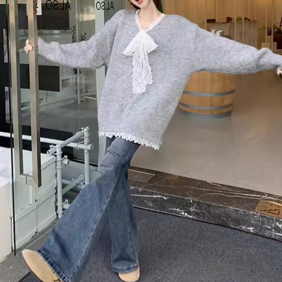 レースボウタイセーター