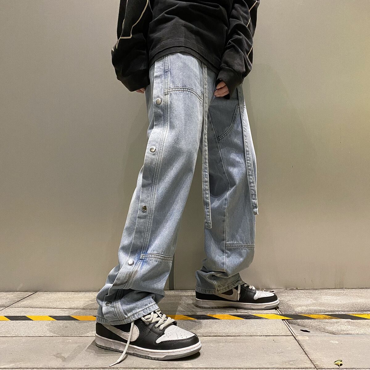 アメリカンストリートファッションブレストリボンジーンズメンズルーズストレートモップジーンズ オータム 秋物 ウィンター 冬物 Ken Ken Ryans