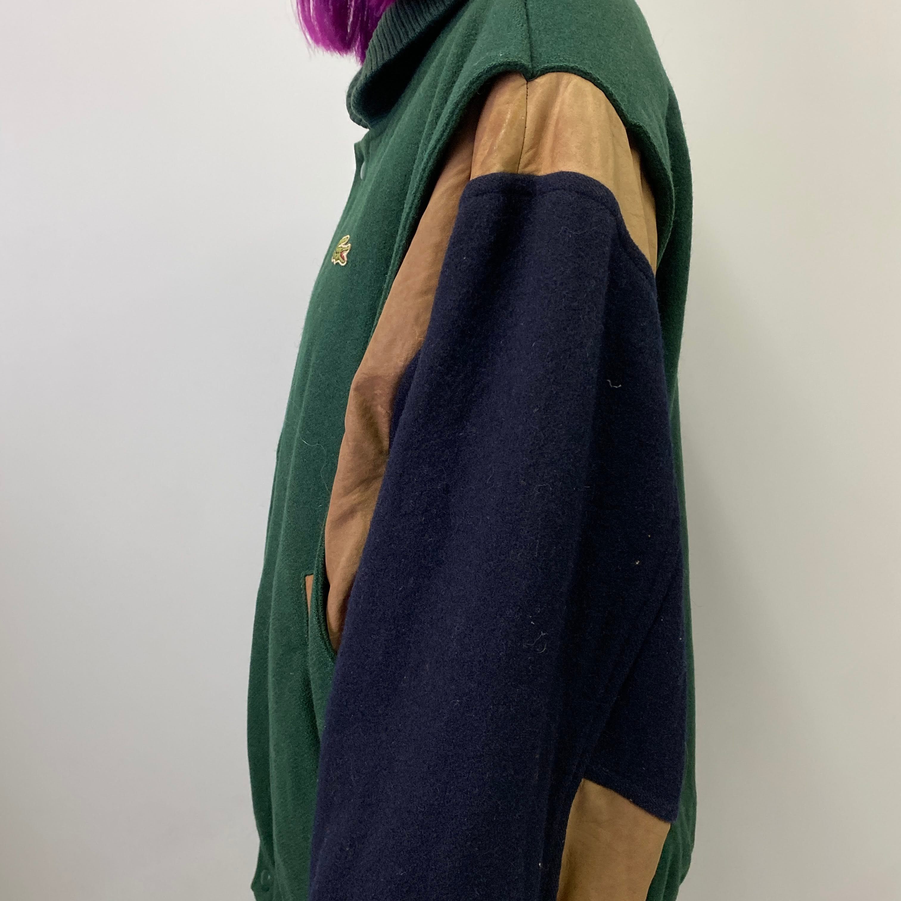 フランス製 ヴィンテージ LACOSTE フレンチラコステ レザー切替 ウール 
