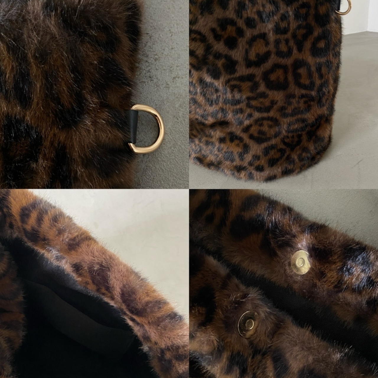 Leopard eco fur tote bag/brown