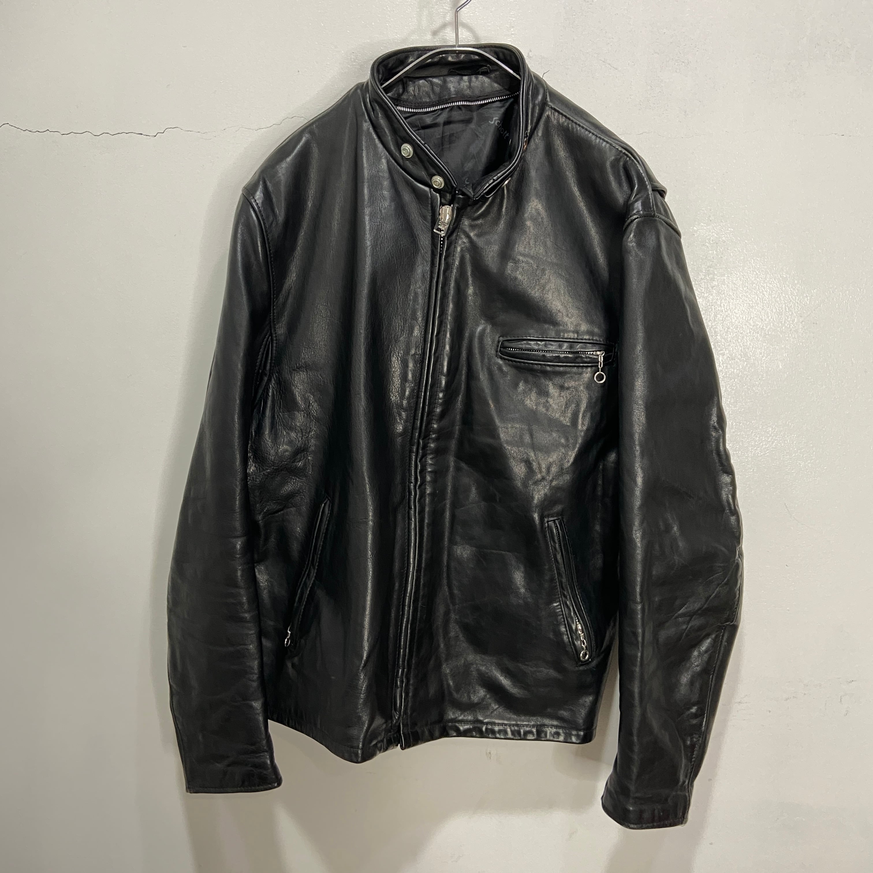 Schott 641 シングルレザーライダースジャケット 牛革 本革 黒 L