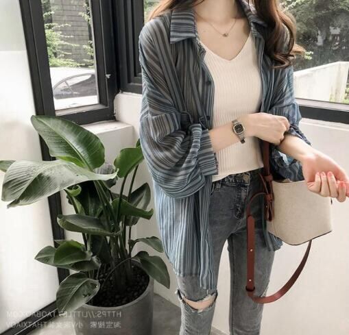 ファッション トップス レディース シャツ 長袖 薄手 uvカット シフォン シースルー