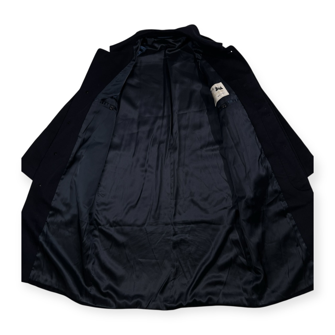 カシミヤ100% PURE CASHMERE 高級 ピュアカシミヤ ウール 比翼 ステンカラーコート サイズ M /メンズ/ネイビー