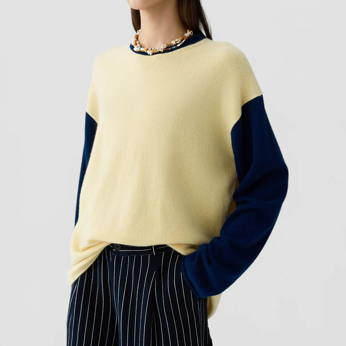 Guest In Residence Baseball Oversized Crew BUTTER/NAVY