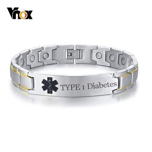 【送料無料】 ステンレス 医療 アラート ID メンズ ブレスレット 8.46 自由 刻印 パーソナライズ マグネティック エネルギー 手首 40001888