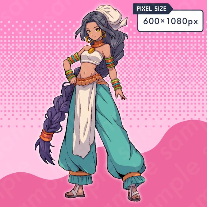 ドット絵立ち絵素材】ヒロイン風の三つ編み女性キャラクターイラスト