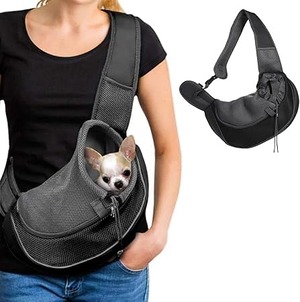 【数量限り】ペットスリング メッシュ ペット バッグ 犬 抱っこ紐 小型犬 猫 キャリーバッグ 斜めショルダーバッグ ポケット付き 通気性 調節可能 耐久性 飛び出し防止 長さ調節可能 猫 キャリー お出かけ抱っこ （ブラックS）