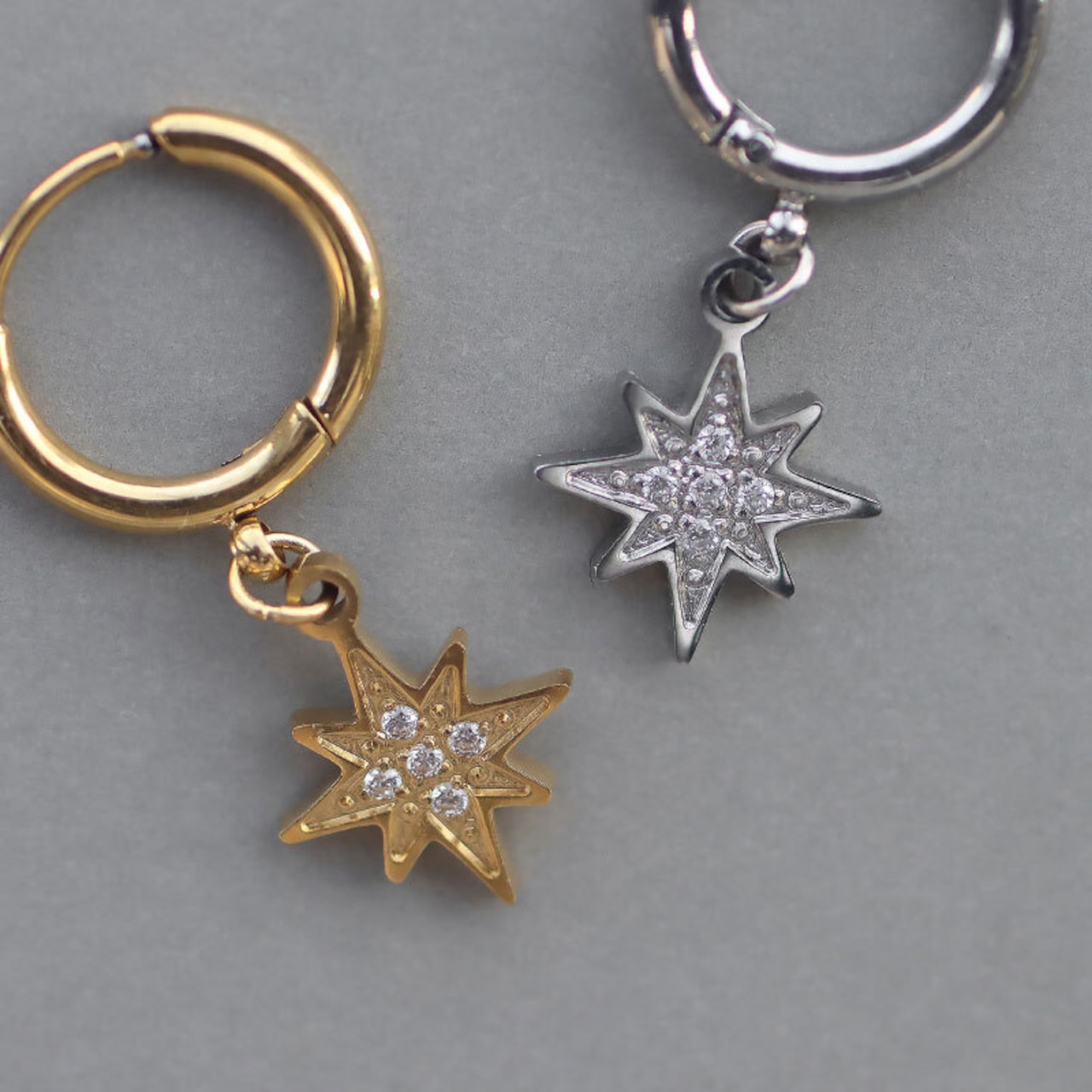 シルバー登場【ネコポス便】ピアス スター＆ムーンアシンデザインピアス 金属アレルギー サージカルステンレス　1762