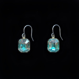 Pink & blue bicolored octagon glass drop earrings