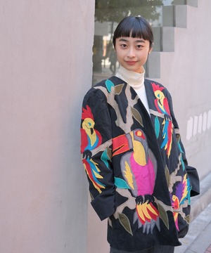 【送料無料】80's-90's Birds Theme Patchwork Oversized Jacket