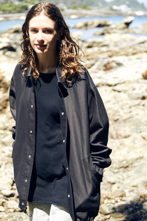 POSTELEGANT " Washi Paper Rever Coach Jacket ( Black ) "