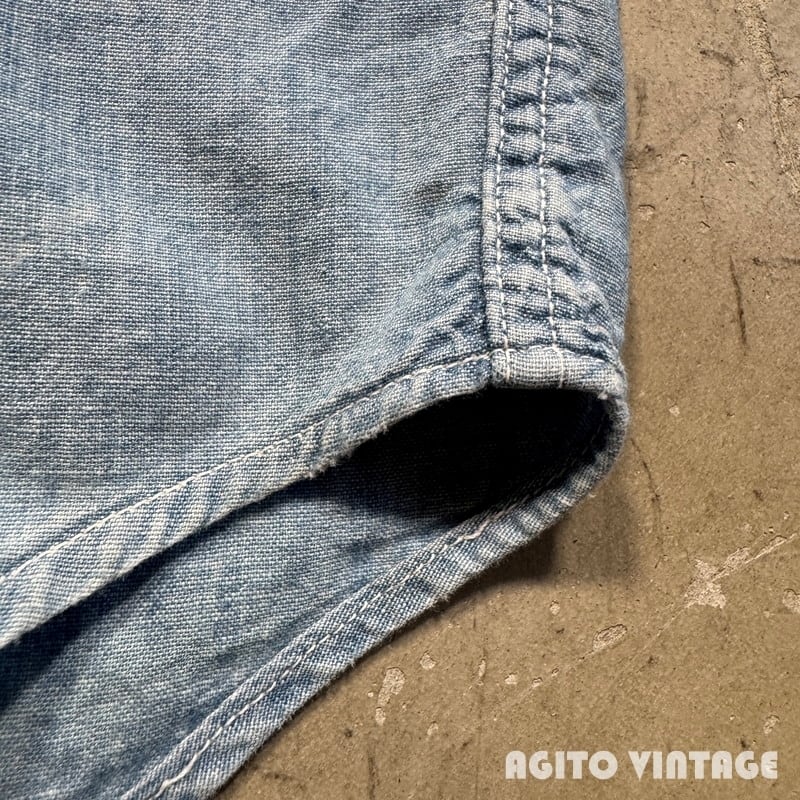 50's OX HIDE オックスハイド シャンブレーワークシャツ 台襟 マチ無し