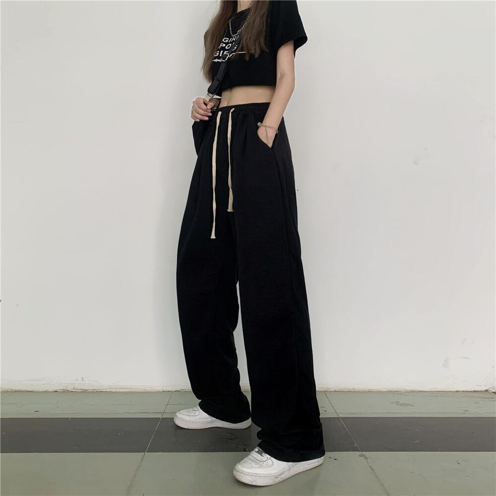 カジュアルパンツ オータムワイドレッグハイウェストウェストルーズソリッド カラー 秋物 ワイドパンツ ソリッドカラー ケッペル10163187557