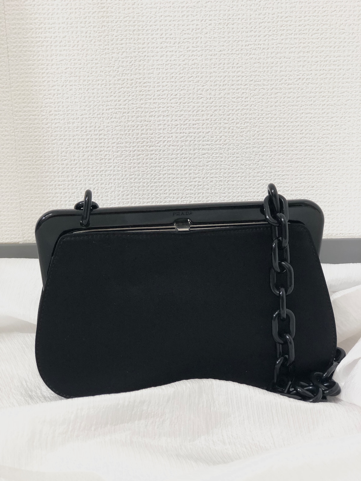 PRADA プラダ ロゴ サテン プラチェーン がま口 ショルダーバッグ 