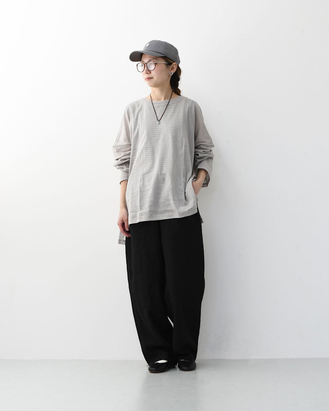 mizuiro ind [ミズイロ インド] mesh long sleeve wide T [1-210062