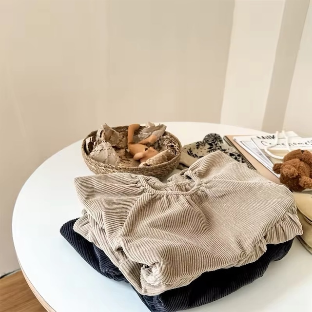 【取寄】ふわっとゆったり着られるコーデュロイフリルAラインワンピース