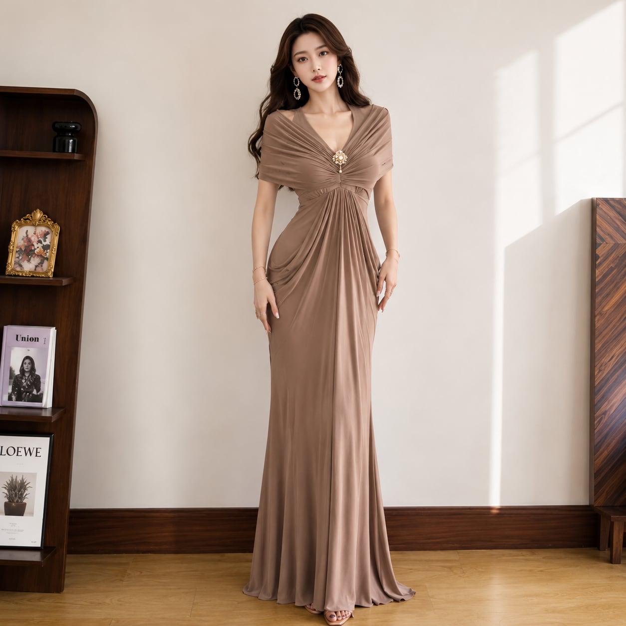 Draped Front Long Dress(2color) V3381