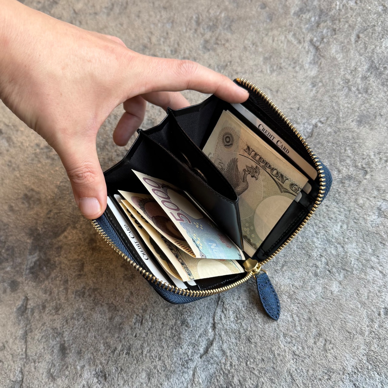 【限定商品】コンパクトウォレット Lジップ 姫路黒桟エレファント(藍染)