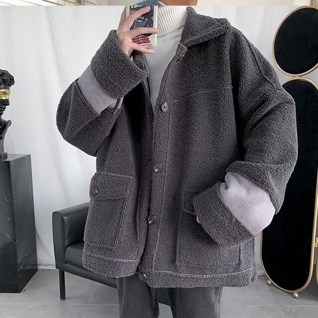 予約販売】ボアジャケット アウター ブルゾン メンズ バイカラー 無地