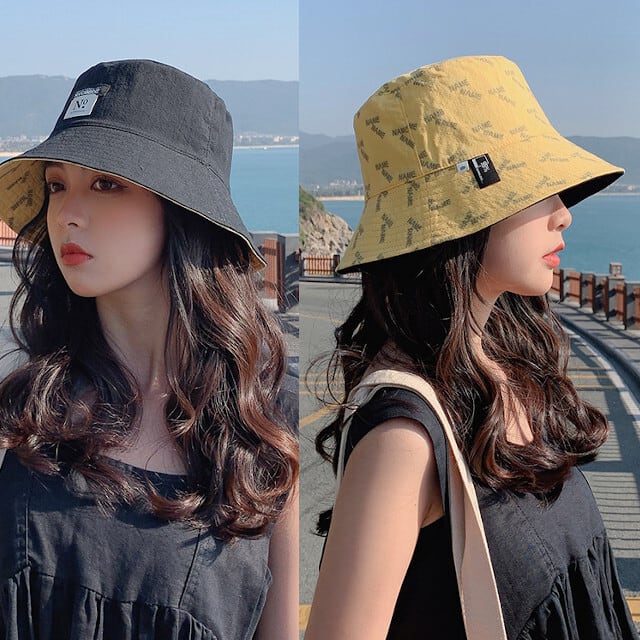 ハット レディース バケットハット バケハ リバーシブル 2way 柄 シンプル トレンド おしゃれ カジュアル かわいい ブラック/ネイビー/ピンク/オレンジ