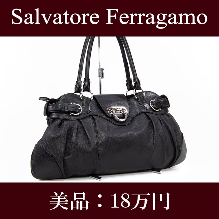 【限界価格・送料無料・美品】Ferragamo・フェラガモ・ショルダーバッグ(マリッサ・人気・綺麗・高級・黒・ブラック・鞄・バック・F054)