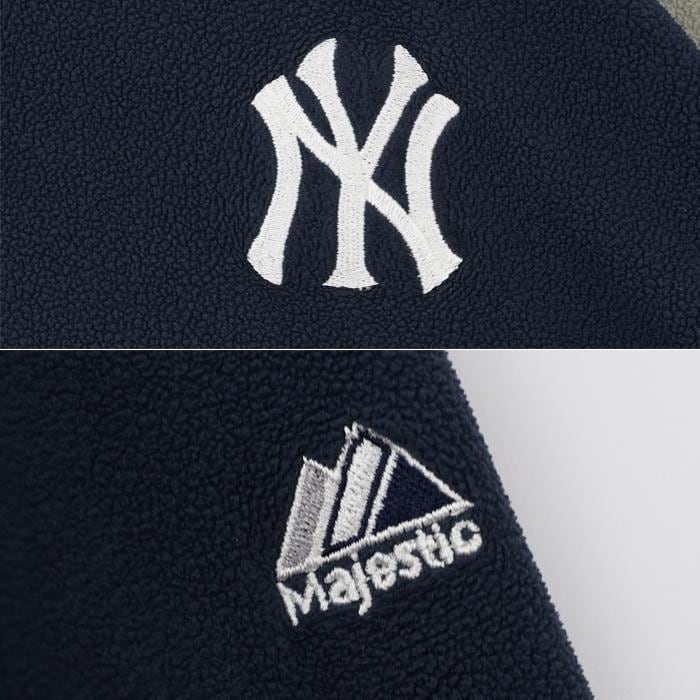 NY ヤンキース MLB ハーフジップ フリース ネイビー L 刺繍 紺 グレー